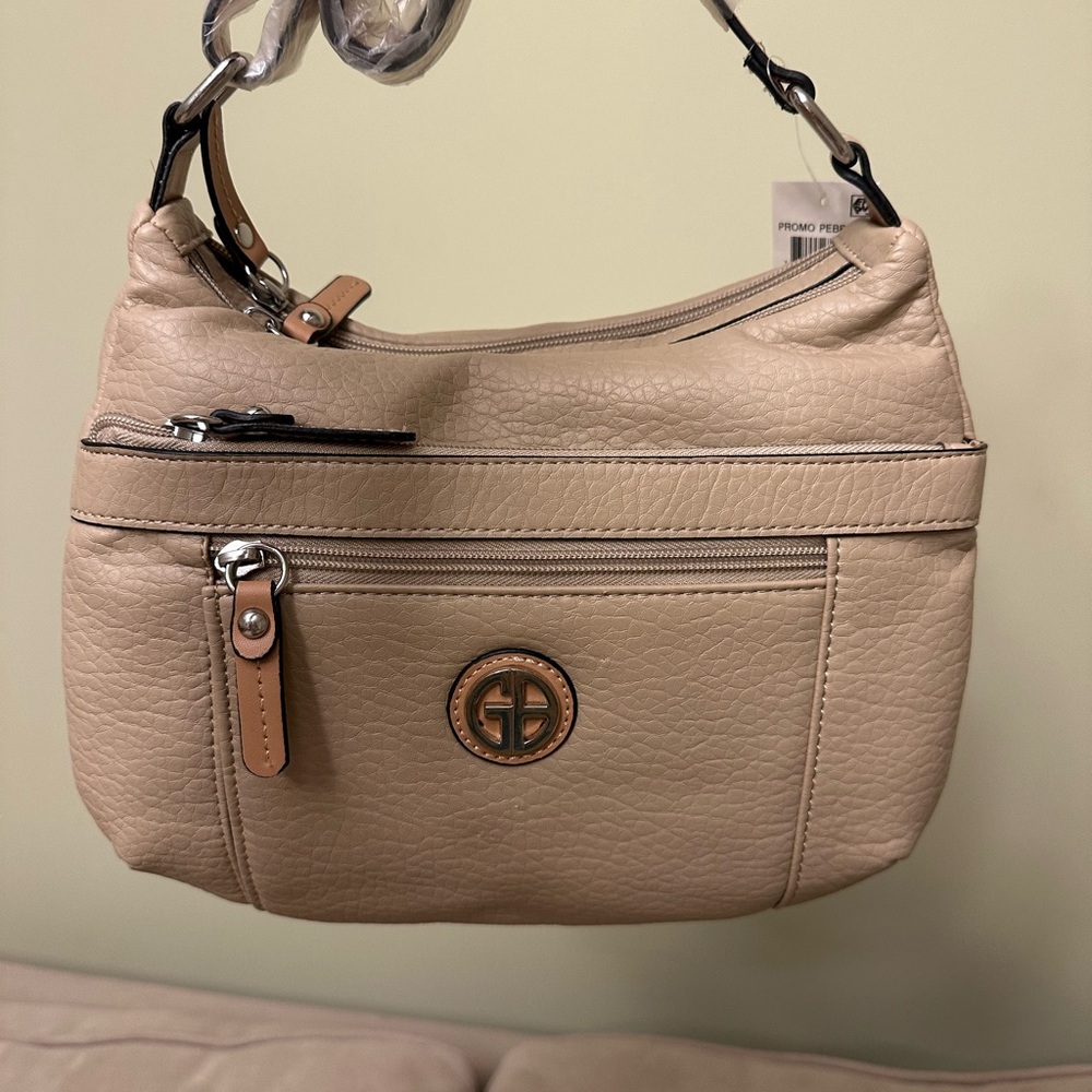 Tan Leather Shoulder Bag with Silver Accents